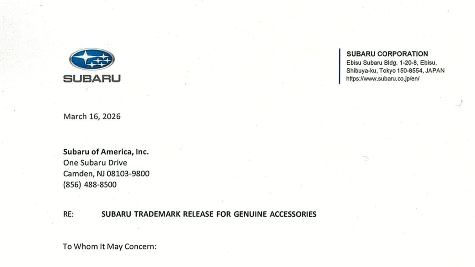 Hardcore strength gains recognition from OEMs | Officially becomes Subaru's authorized protective film supplier